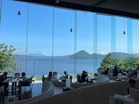 Full view of Lake Toya in the restaurant