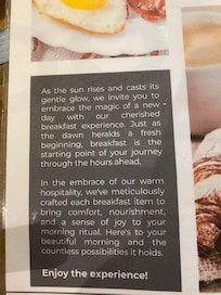 Their over the top prose on the breakfast menu made me chuckle.