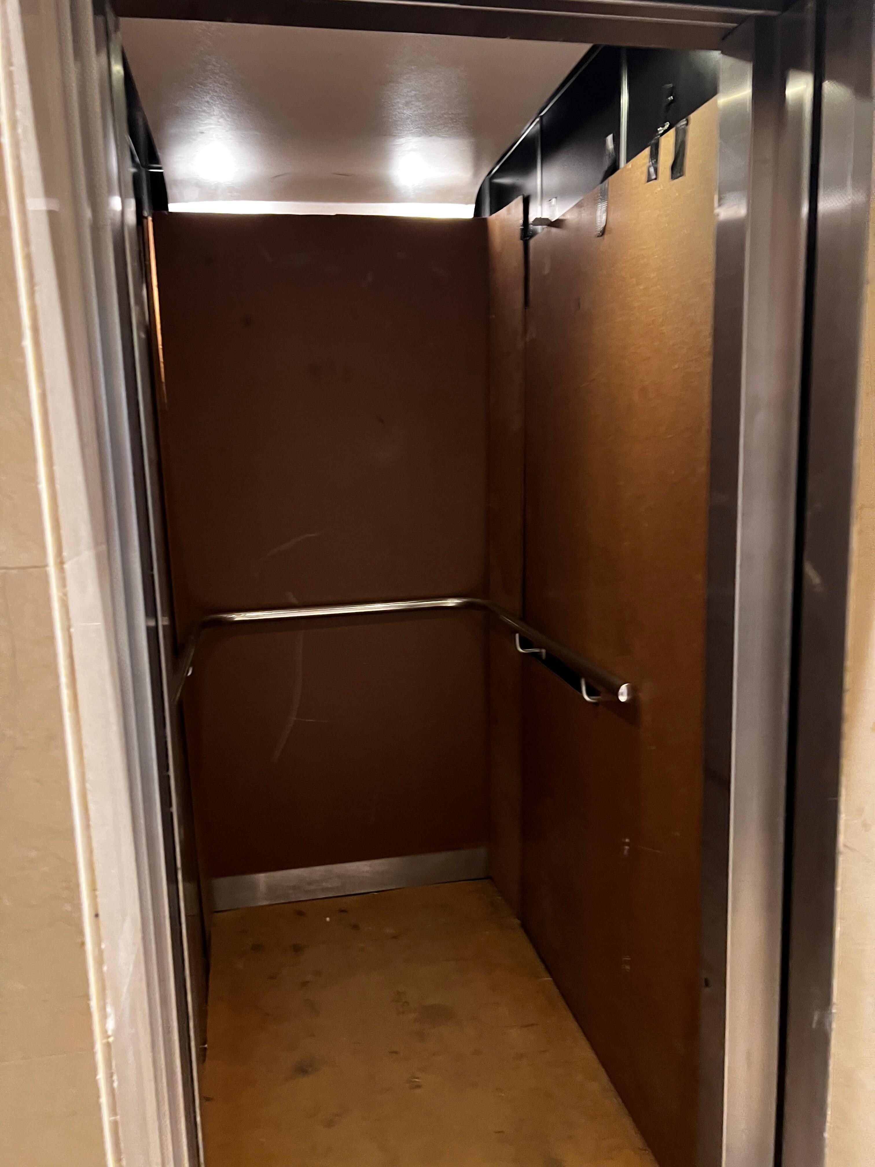 Lift boarded up - renovations 