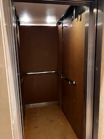 Lift boarded up - renovations