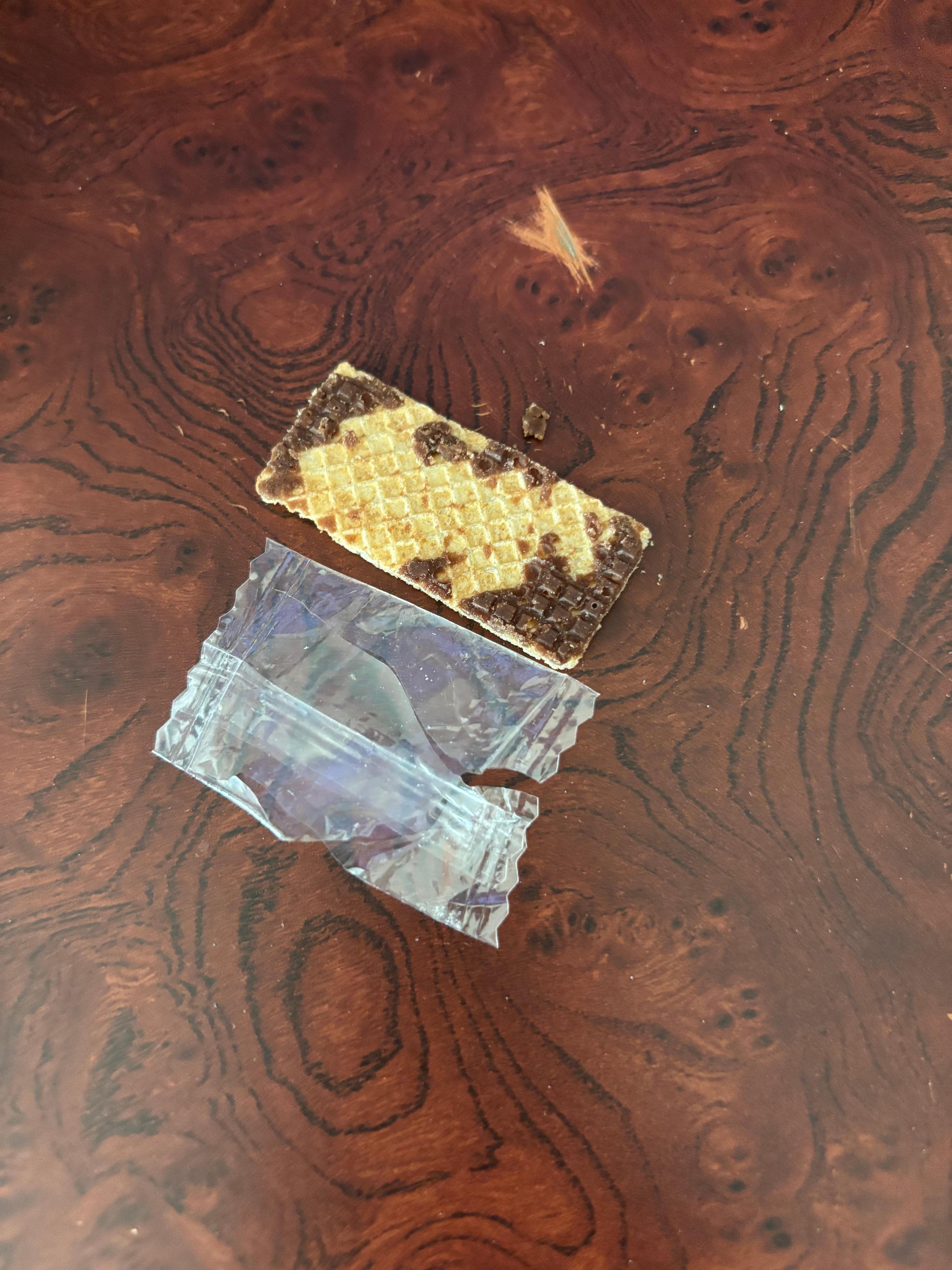 Some kind of wafer with chocolate.