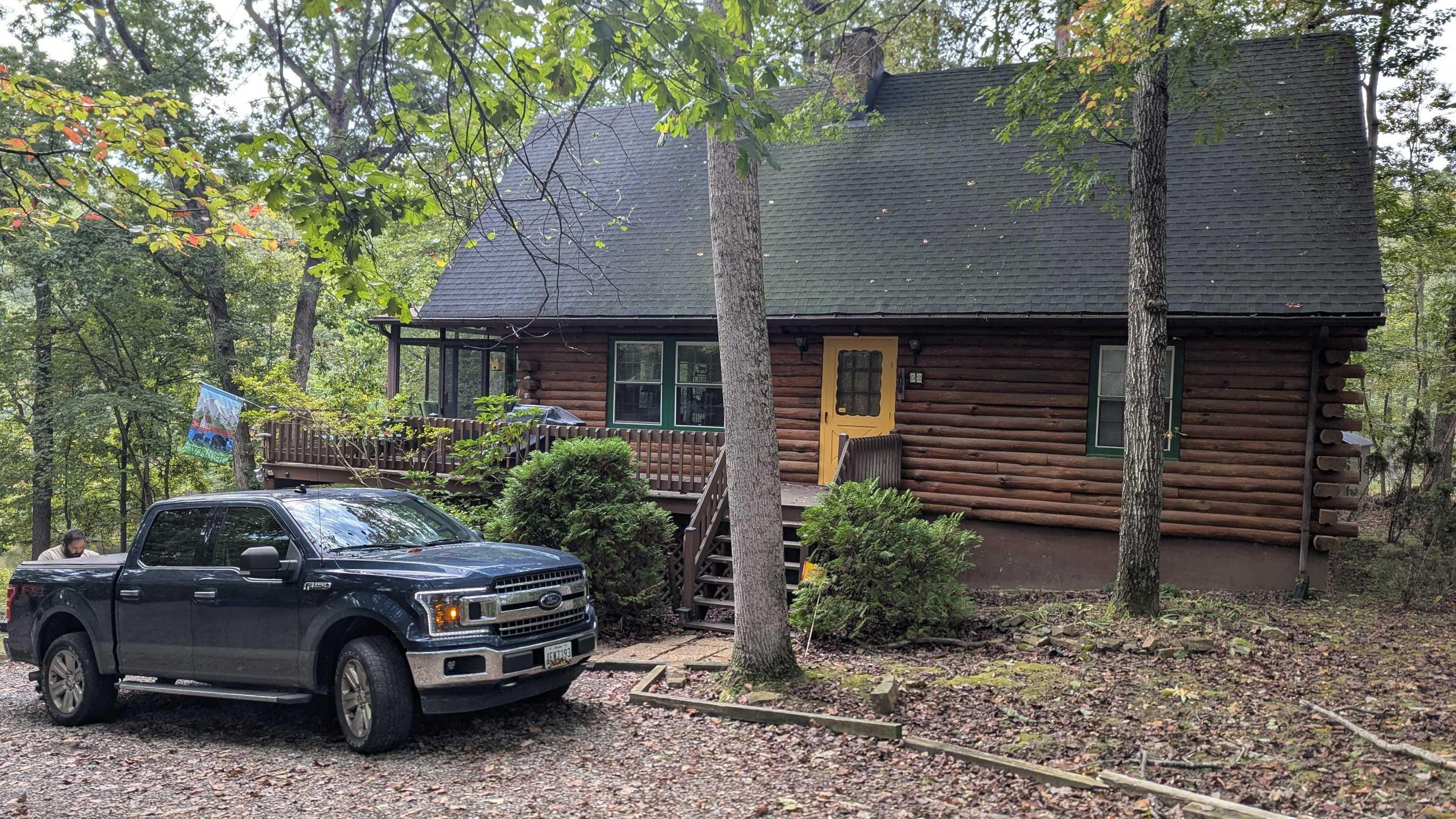 View of the cabin from the driveway 