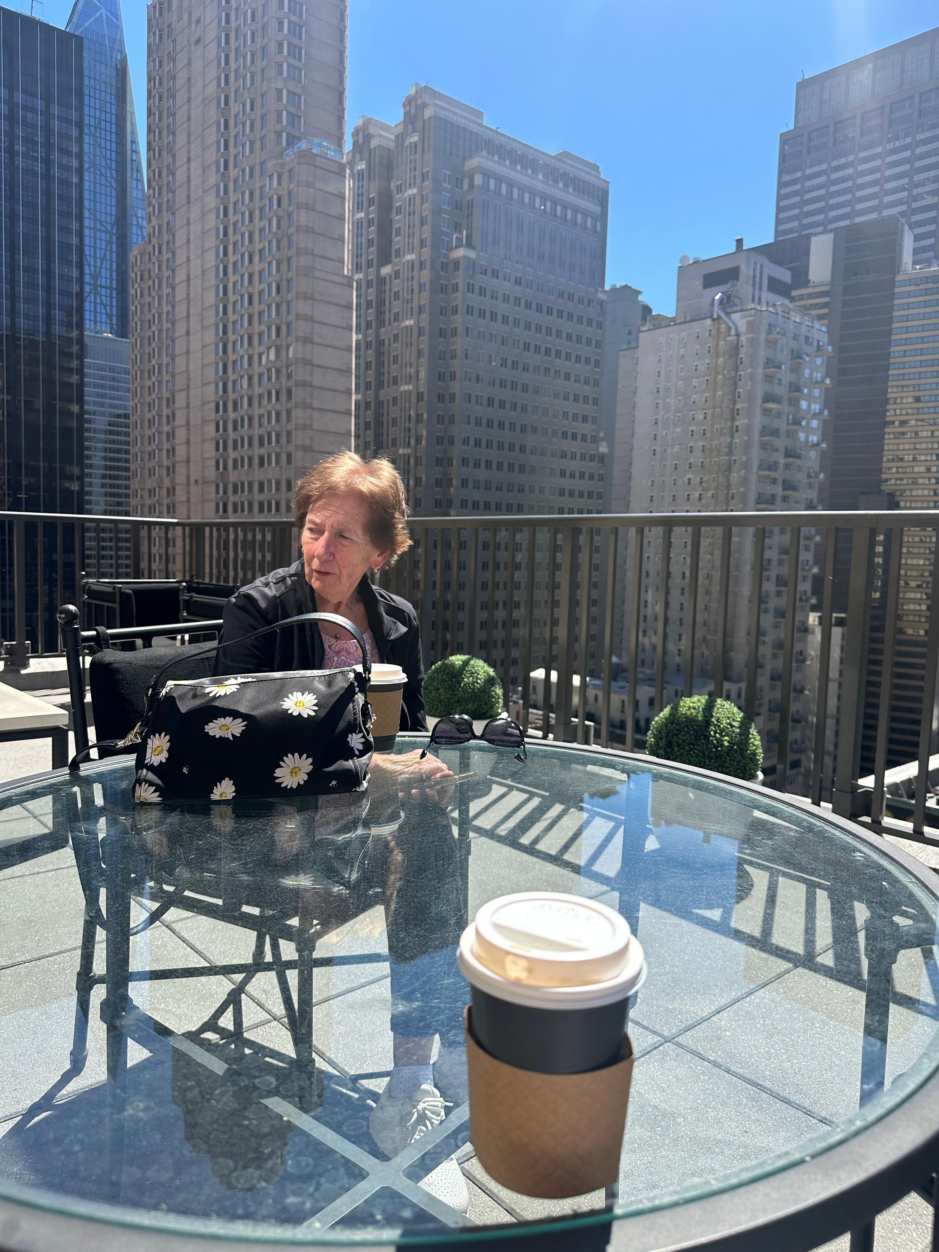 Having a cappuccino on the wonderful terrace. 