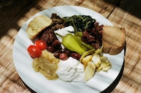 My Salad Lunch that day. Tapenade, Spicy Feta, Artichoke, Aubergine salad, Feta, Tomatoes, Olives, Sun Dry Tomatoes, Bread