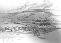 I went out each day and did a sketch or two. The area is very special and an artists dream. My wife would spend her time exploring further up the valley etc., while I sat and sketched.