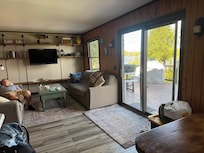 View from the doorwall. Swans with their babies