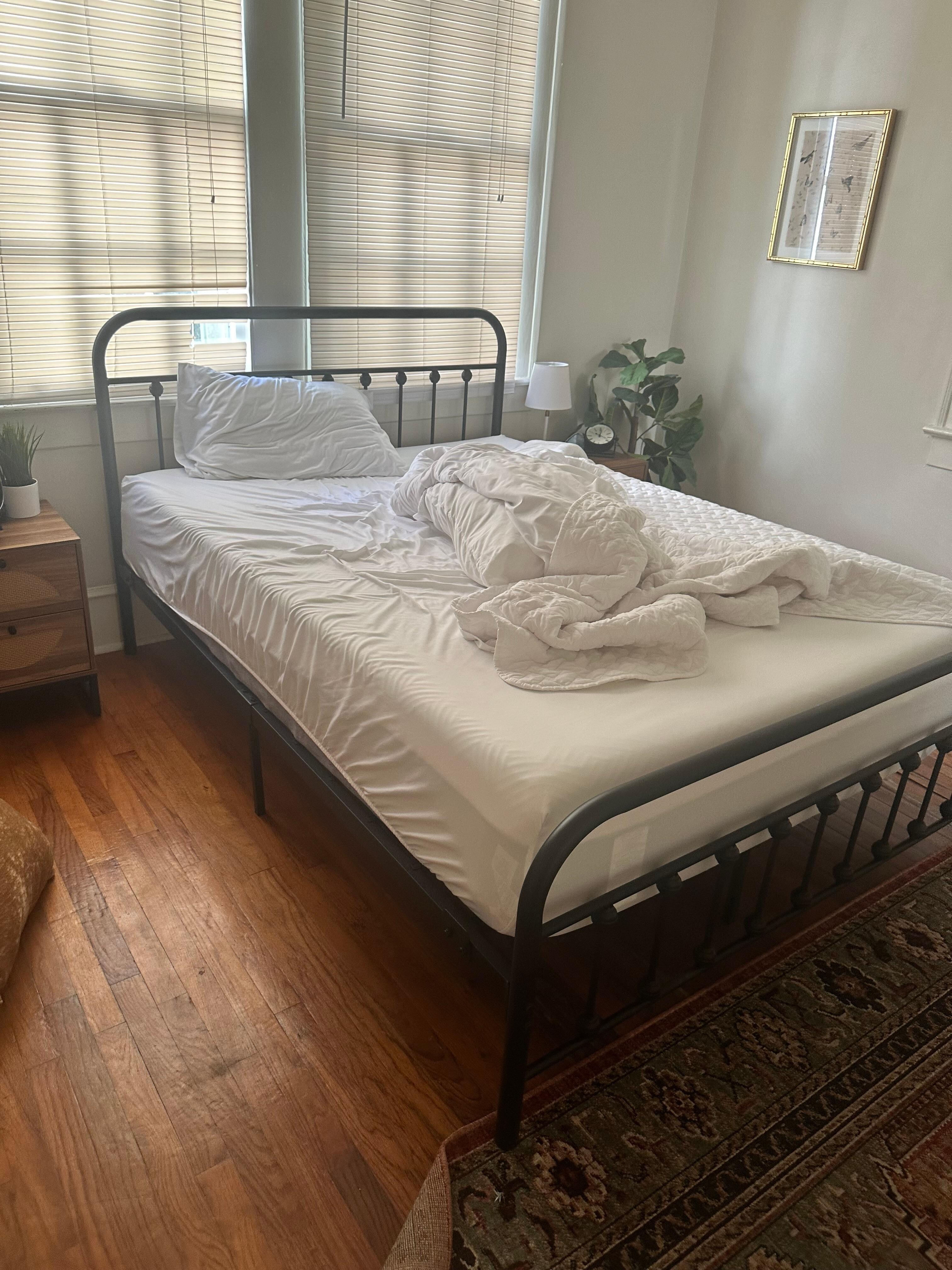 Dirty unmade bed 