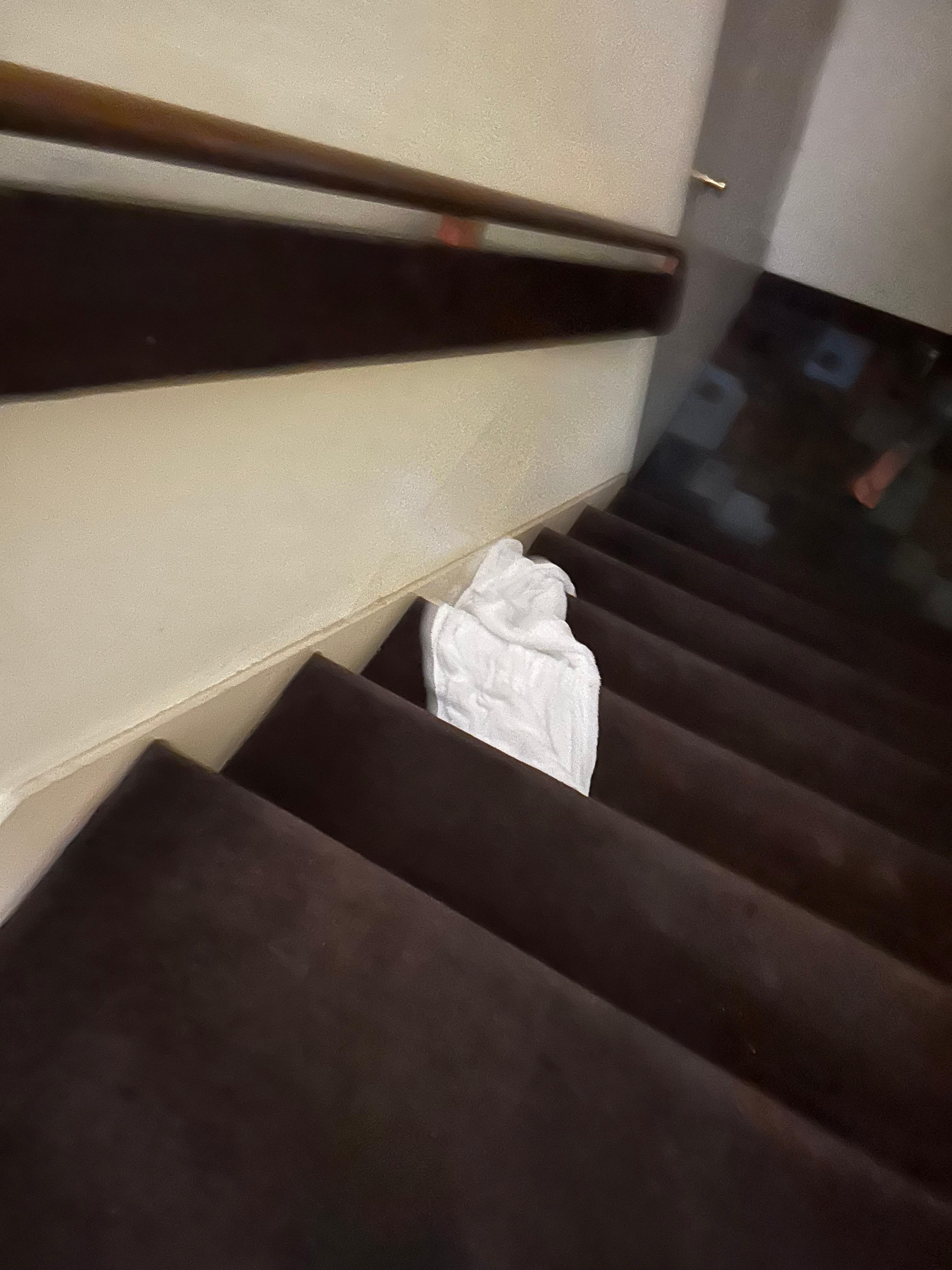 Towels in stairwell 