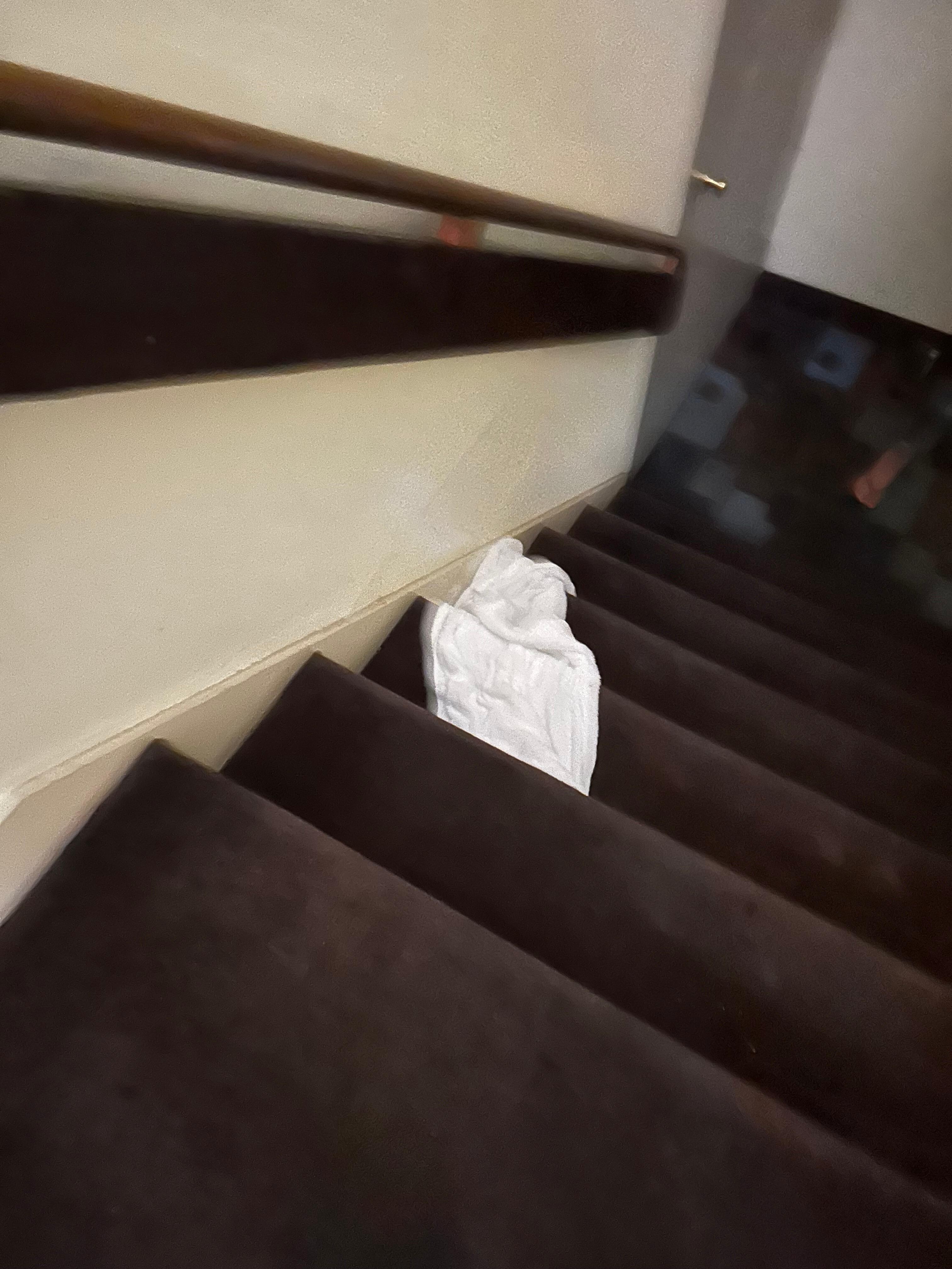 Towels in stairwell 