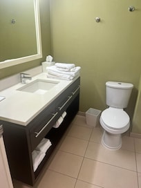 Bathroom with a huge walk in shower