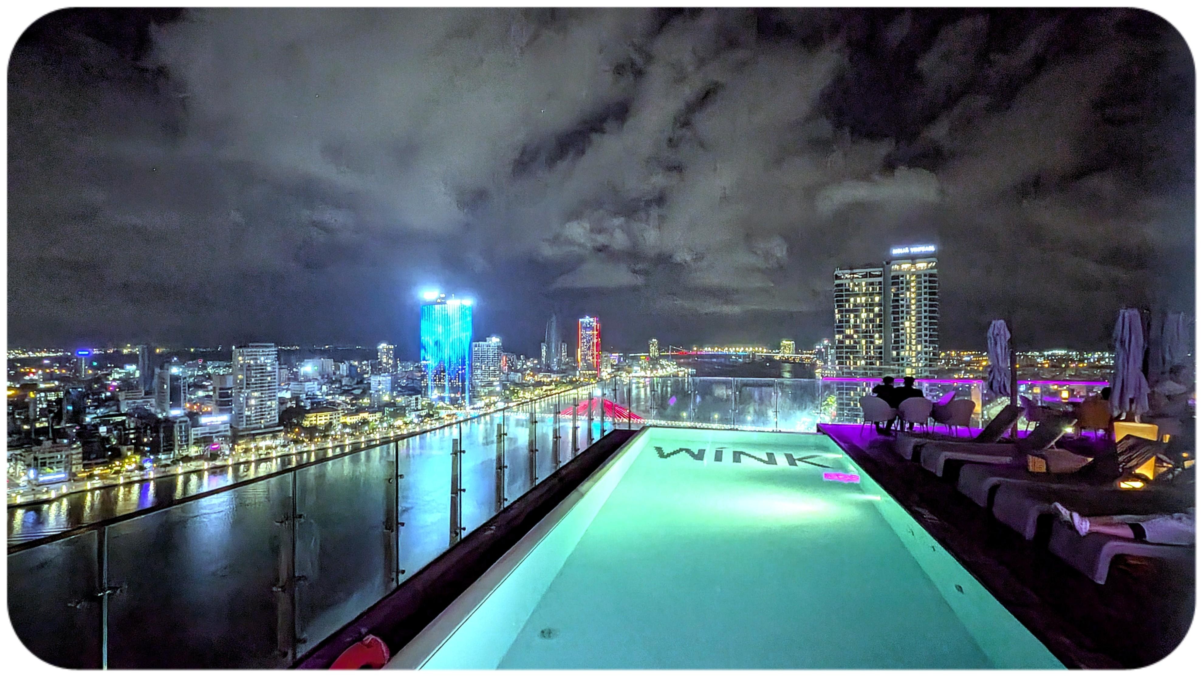 Rooftop pool at night 