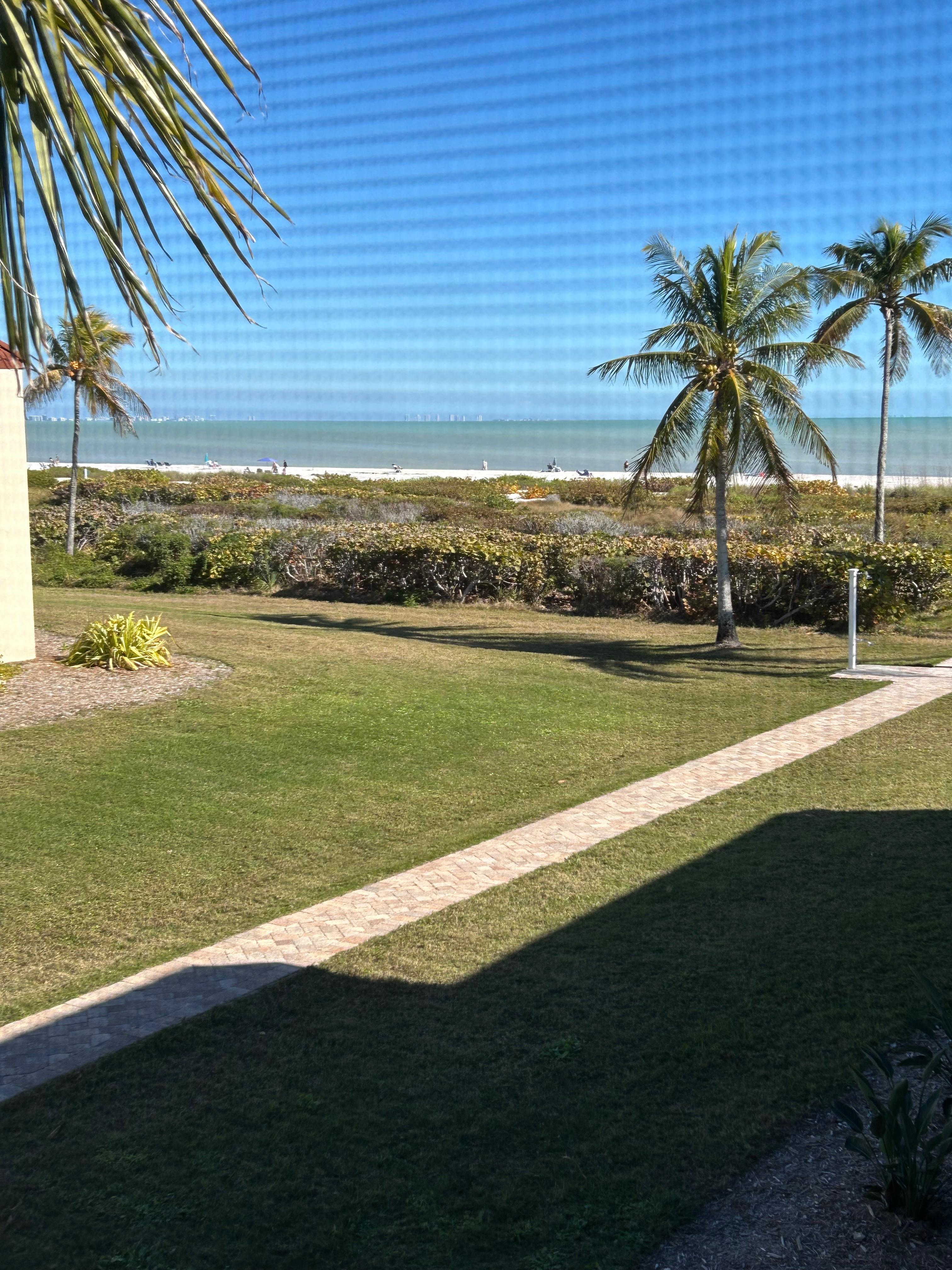 View of the beach and gulf from the condo’s lanai