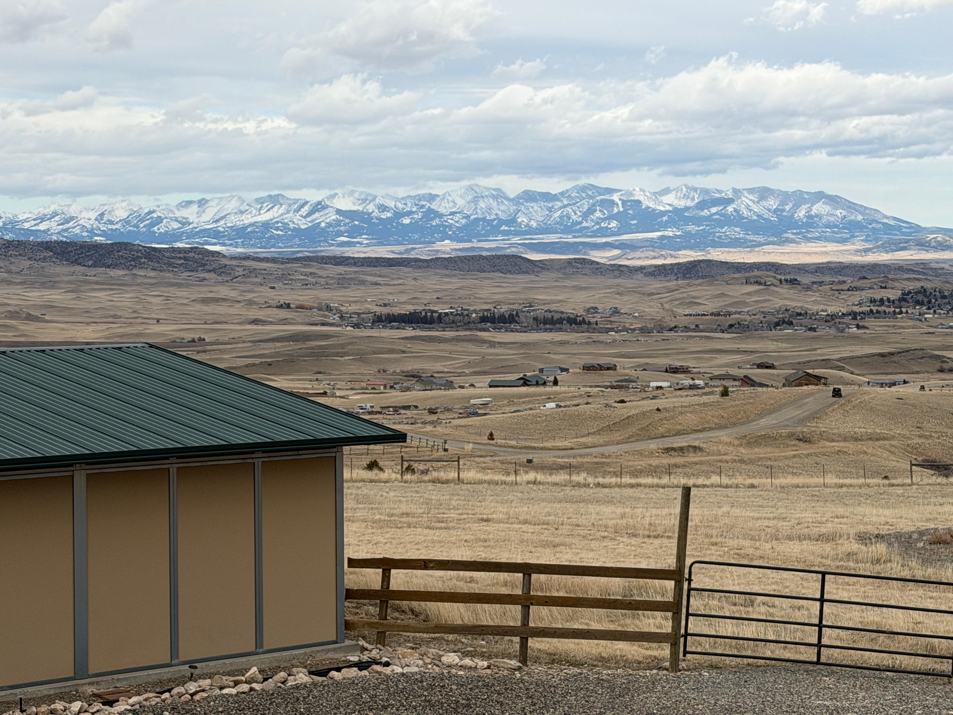 Beautiful view of the snow-covered mountains from the deck.