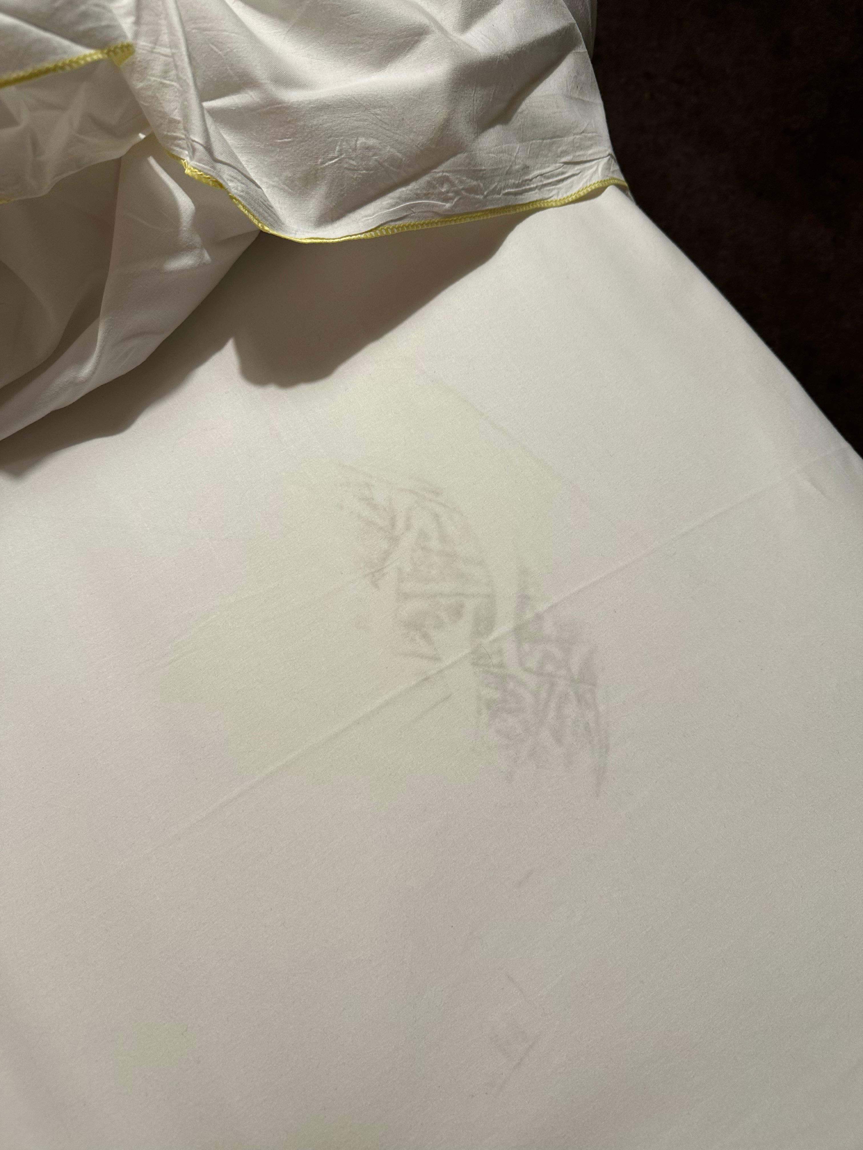 Shoe print stain on the mattress sheet