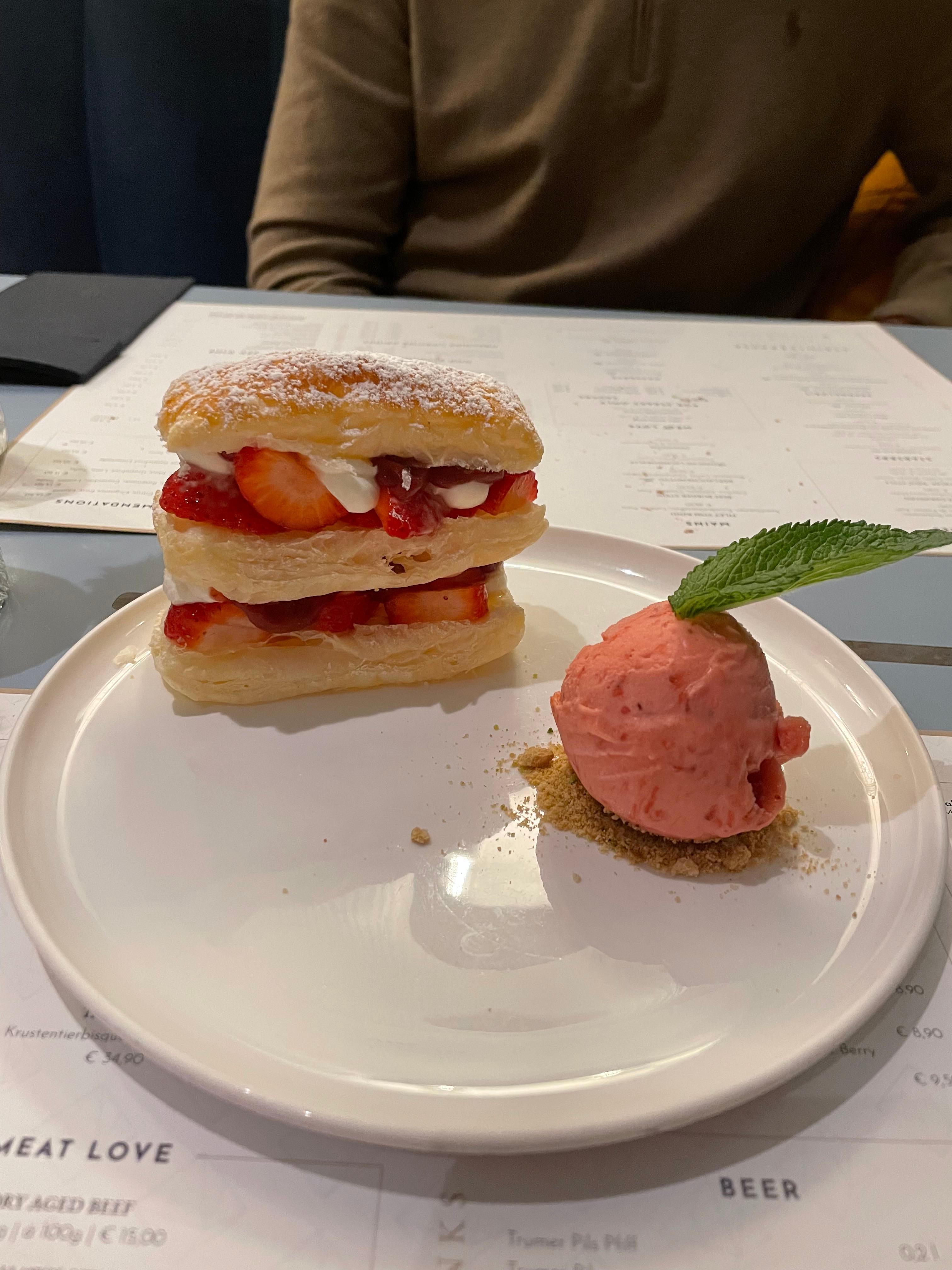 The dessert Mille Feuille at the hotel restaurant 