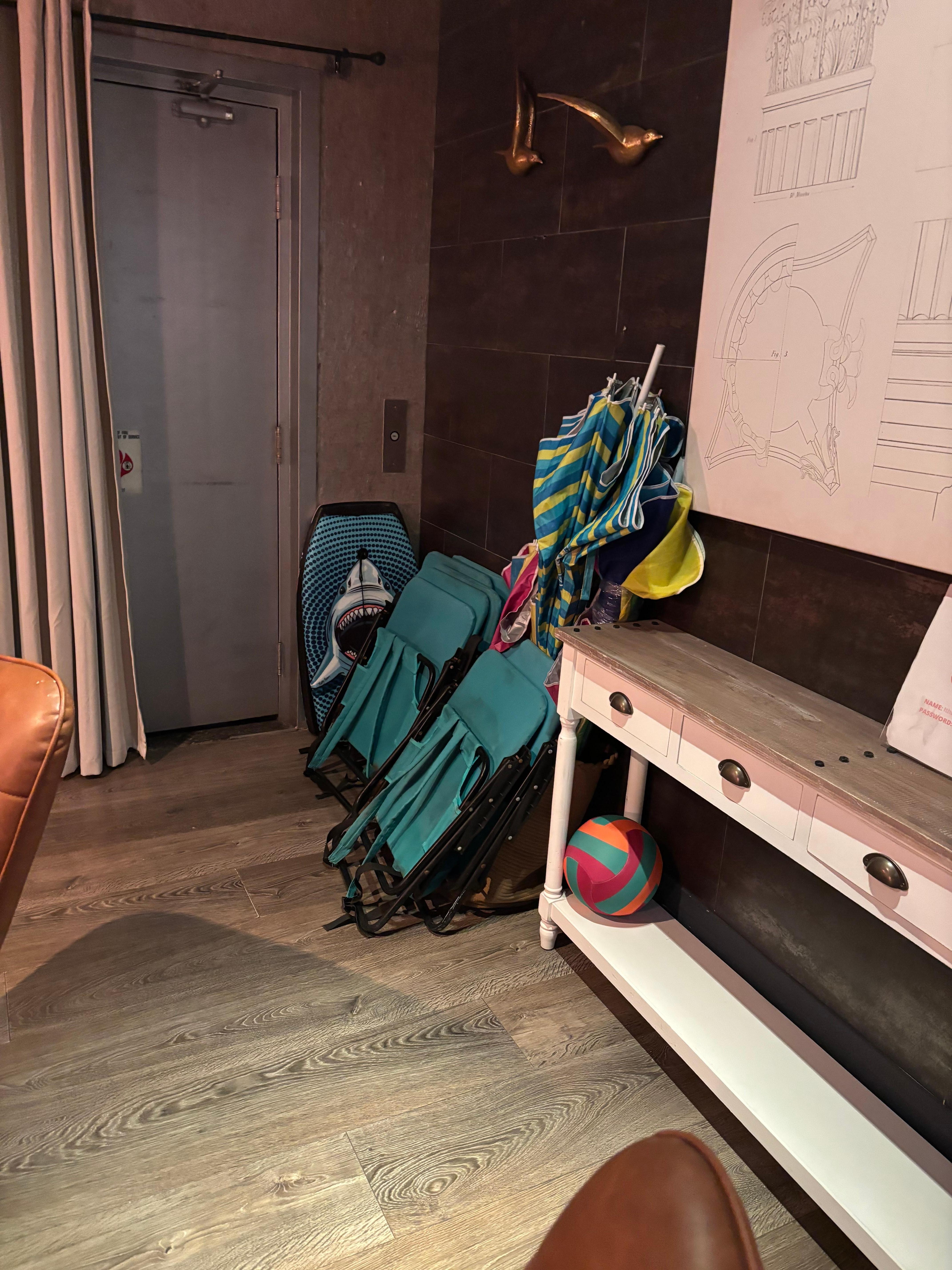 Left some boogy boards and a volleyball with the chairs and umbrella for the next people to enjoy 