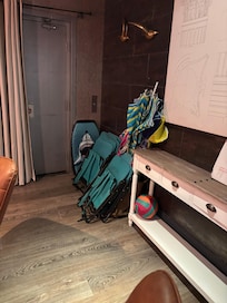 Left some boogy boards and a volleyball with the chairs and umbrella for the next people to enjoy