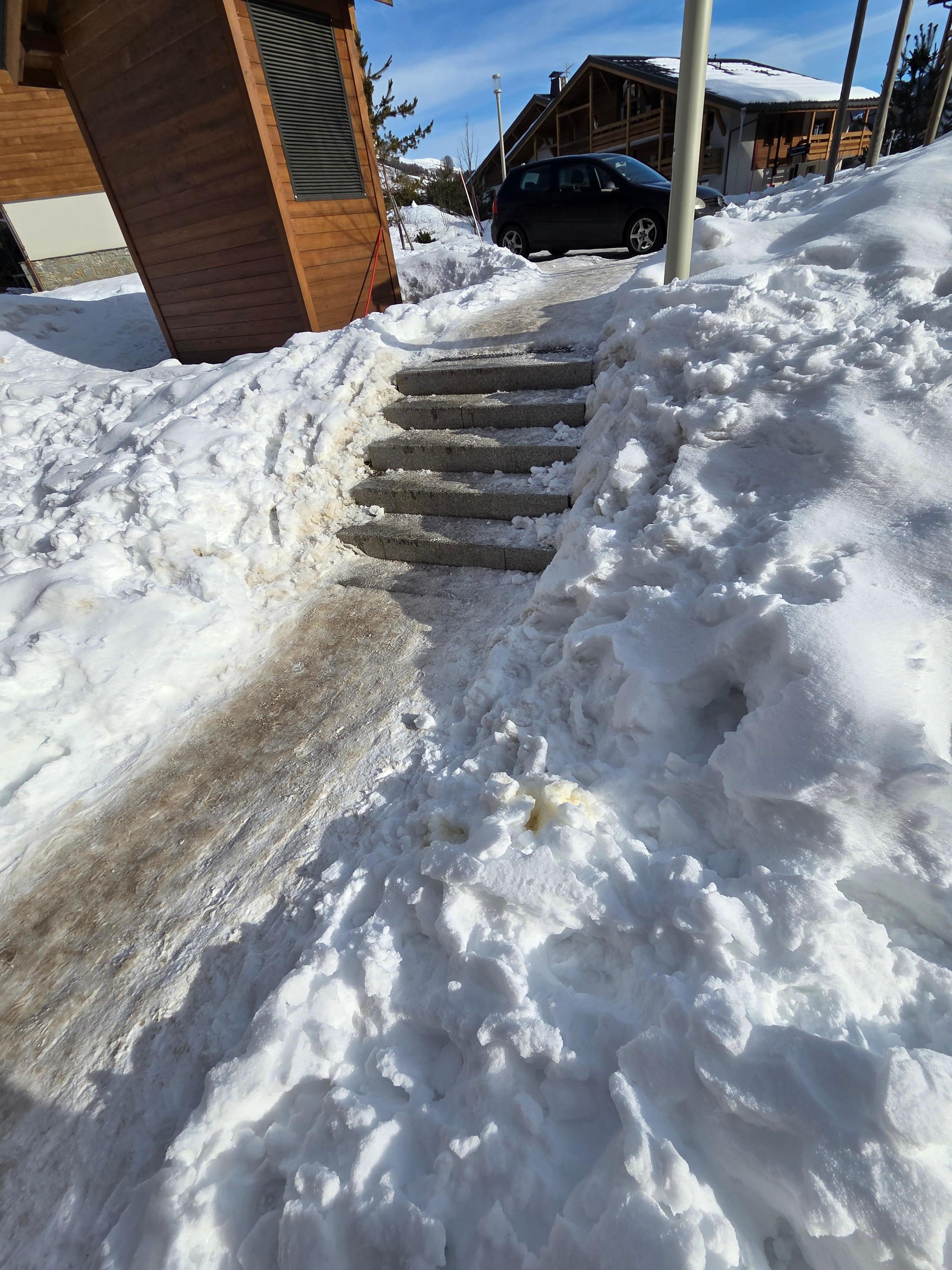 Unsalted, slippery path and stairs 