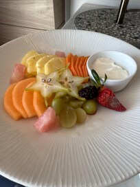 Moldy strawberry delivered with breakfast