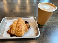 Ham & cheese croissant and a latte make a perfect breakfast at Crosby Bakery.