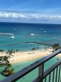 View from the balcony
Safe lagoon for children to swim and Friday night fireworks