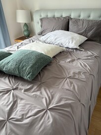 Pillow with no cases. Long hair on the floor of the bathroom. Place was dreary