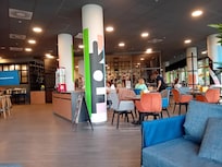 the hotel lobby