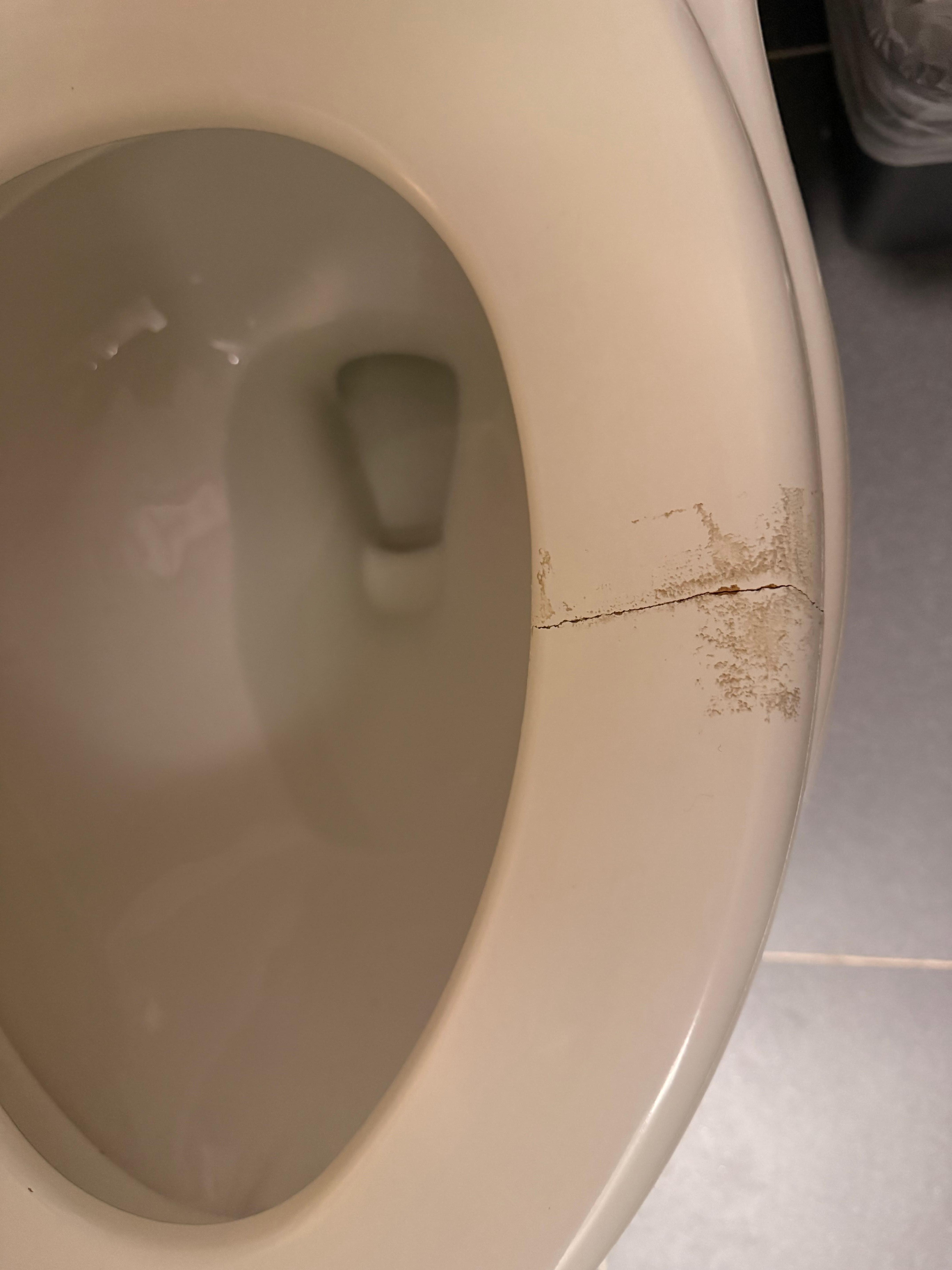 This toilet seat should be replaced to prevent skin injury especially if the costumer is heavy weight..