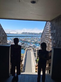 Walking from out building down to pier