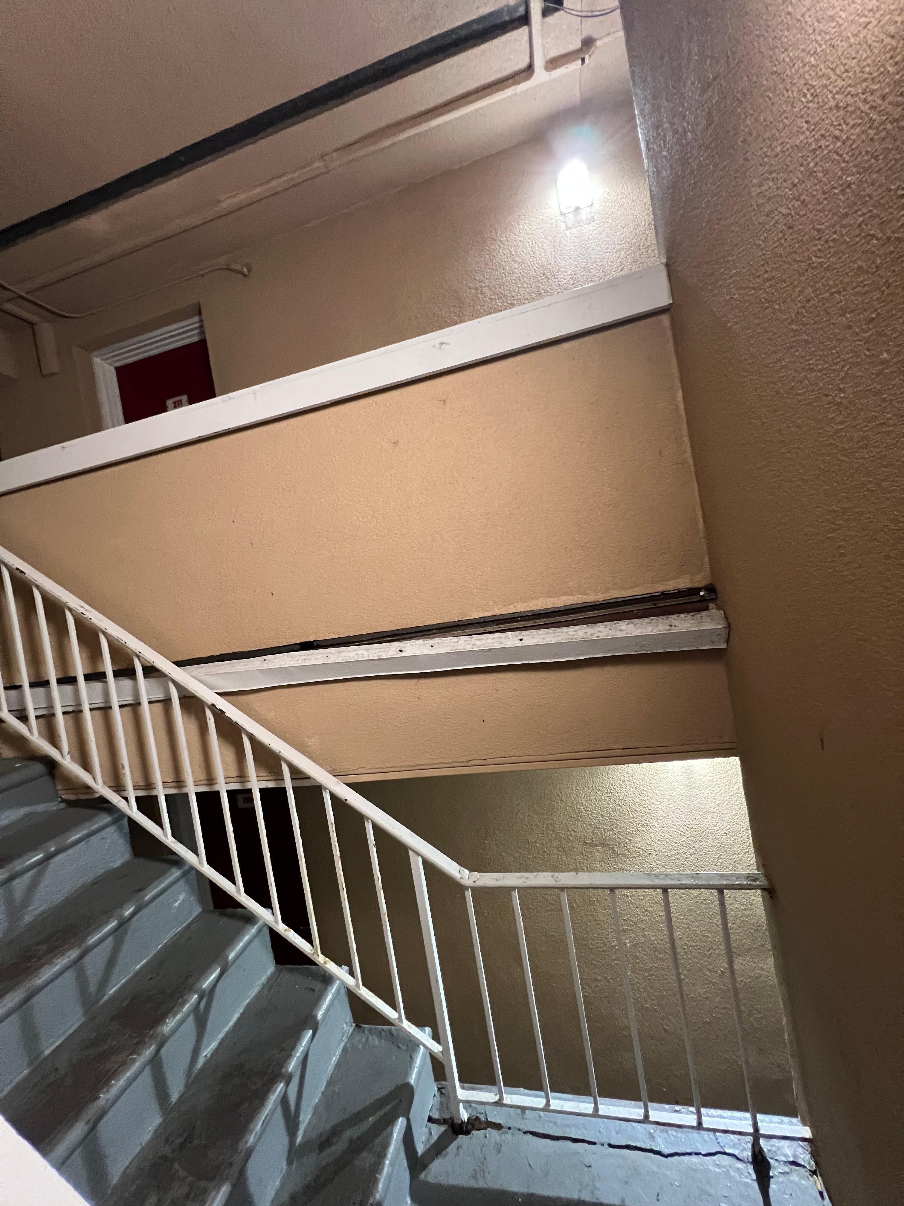Stairwell outside our room where syringe was