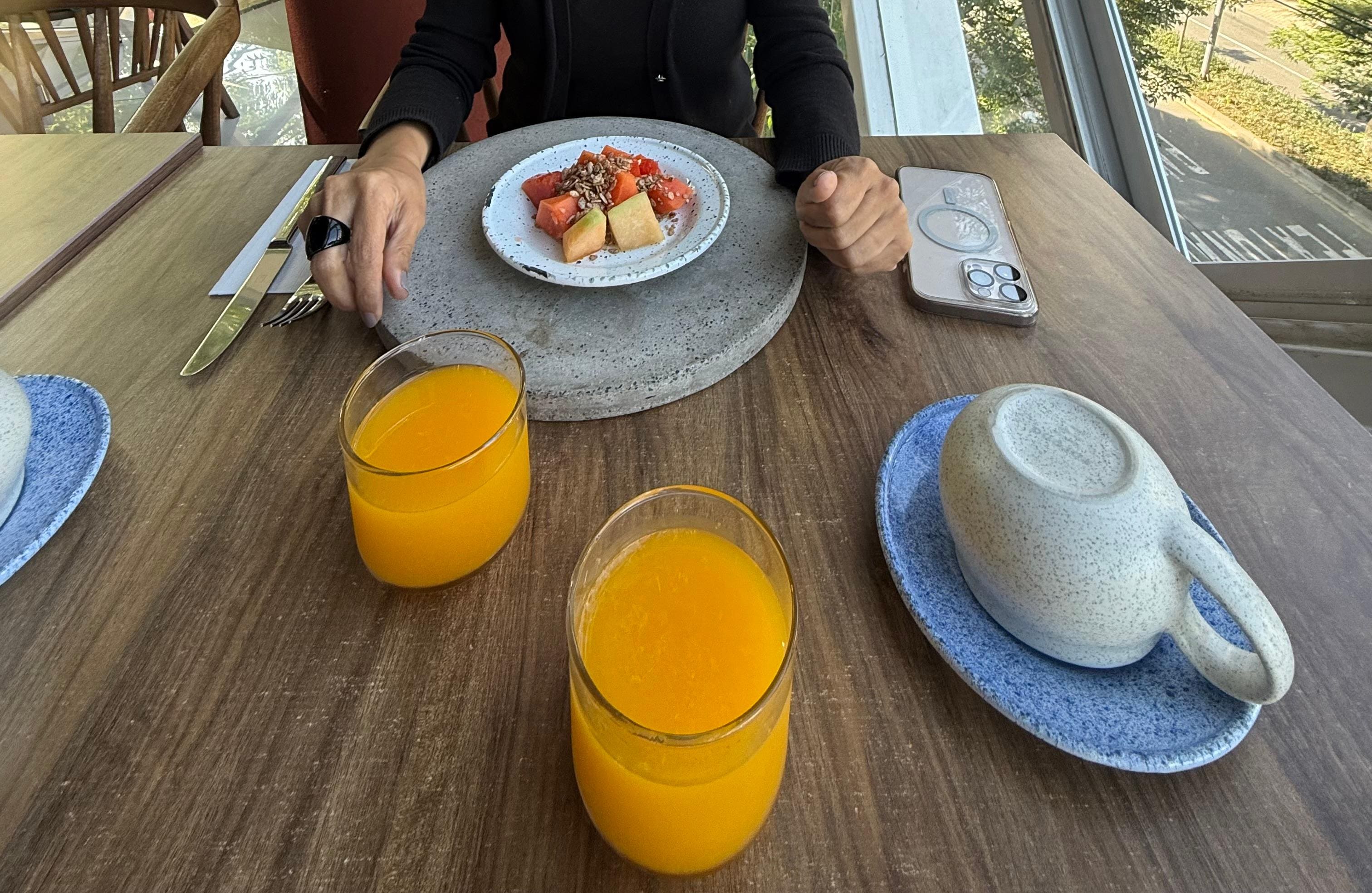 Fresh fruit and juices. 