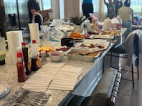 Massive kitchen island great for meals.