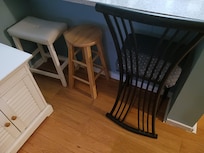 Mismatched stools at counter