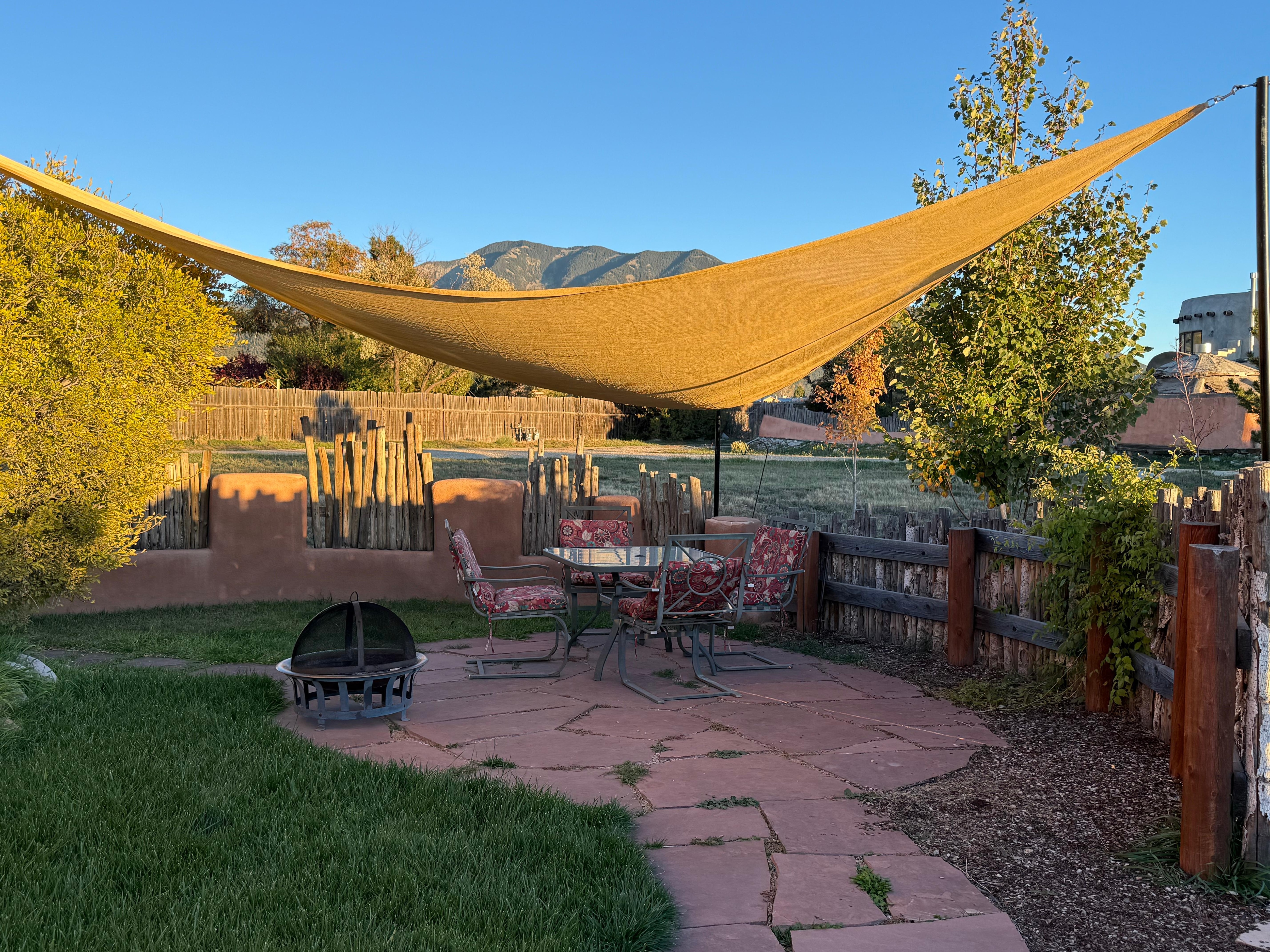 A welcoming fire pit area Out front