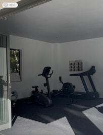 The gym with open sliding doors