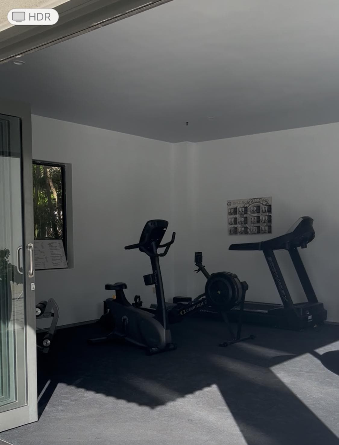 The gym with open sliding doors