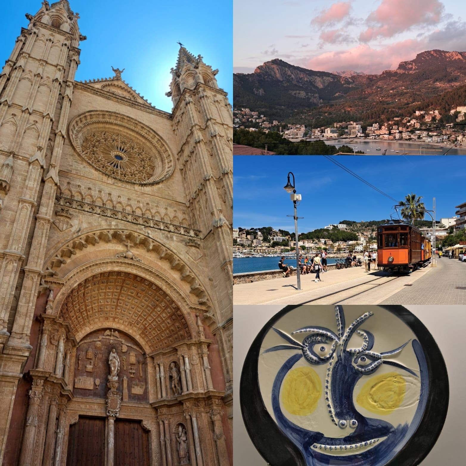 Port view, tram is a must, free Picasso exhibition in Soller train station and Soller cathedral 