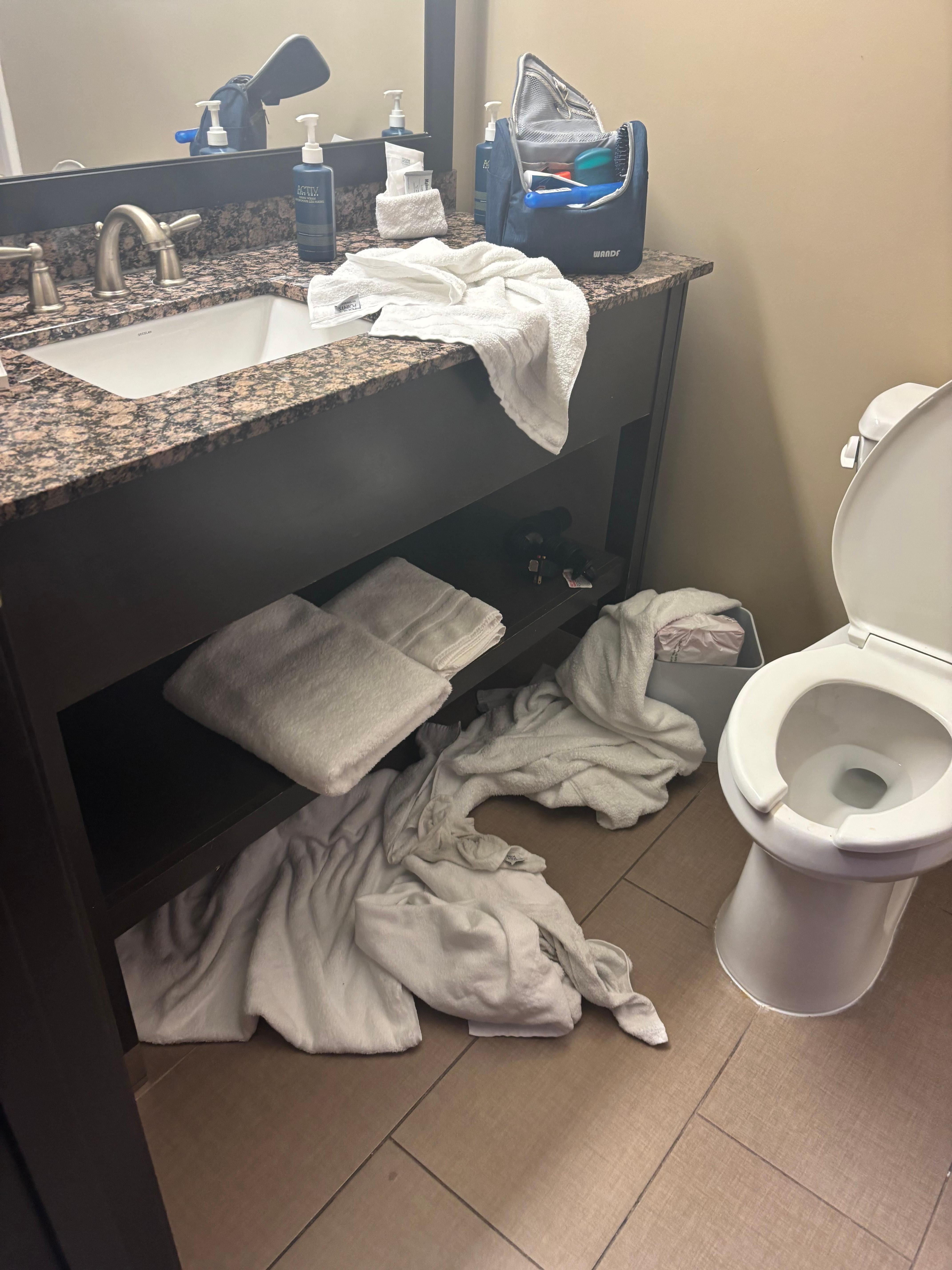 Towels from 6 showers whrn they never cleaned room.  