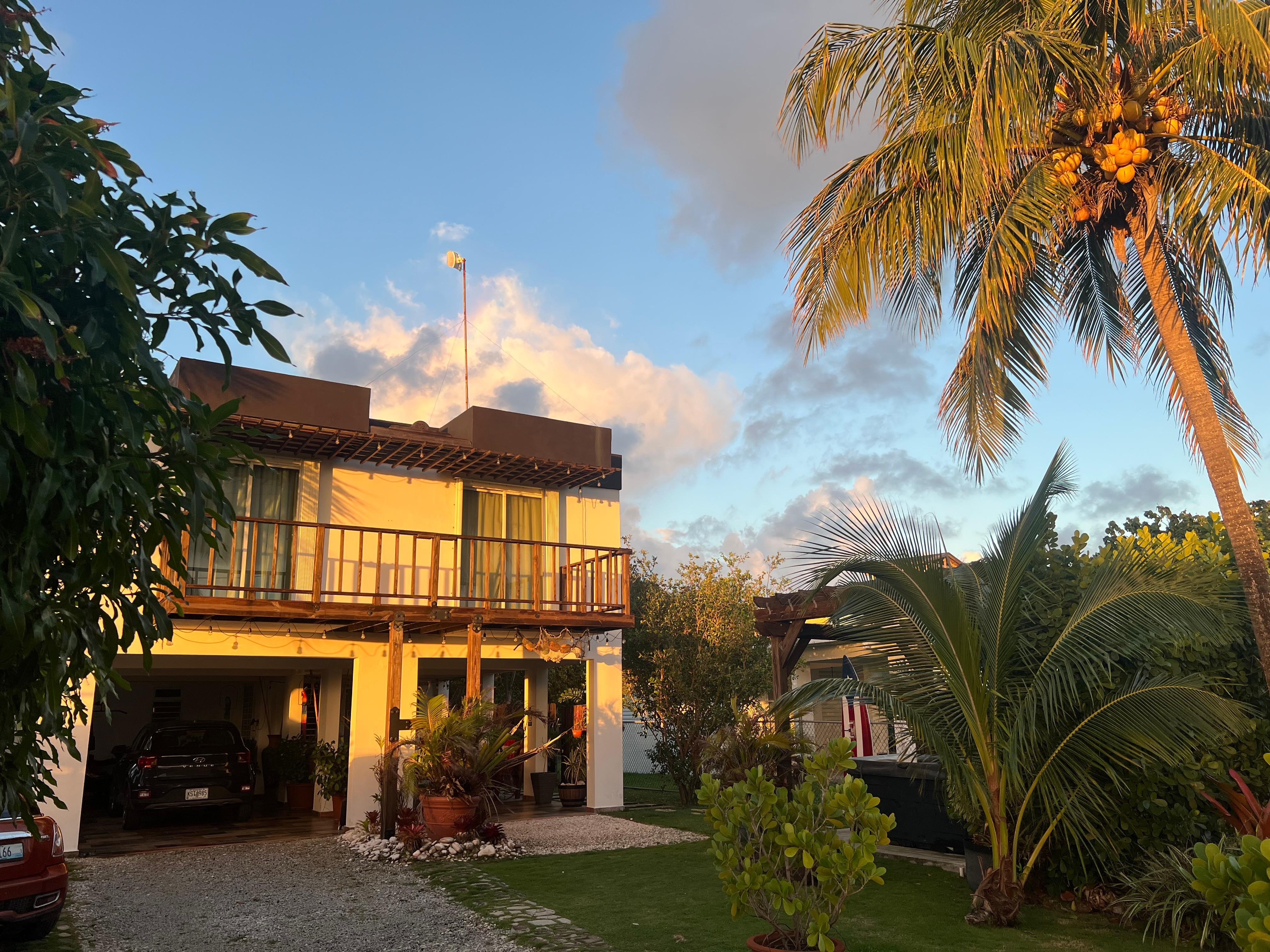 There’s a faint rainbow over the house. 
