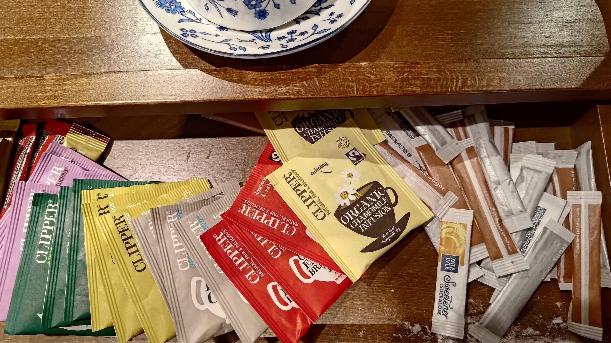 The mini bar was also quite messy and disorganized.