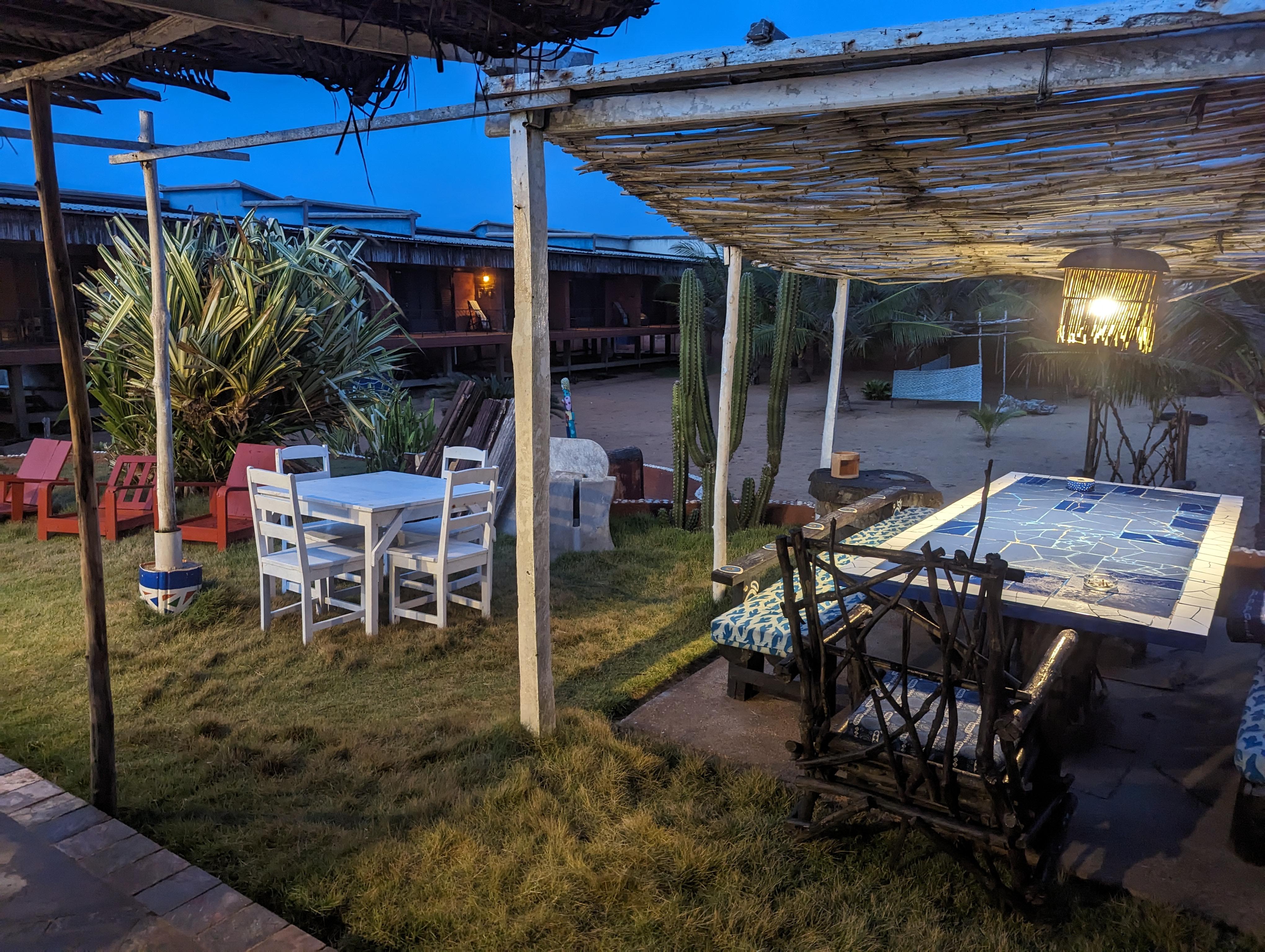 Dining area next to ocean front 