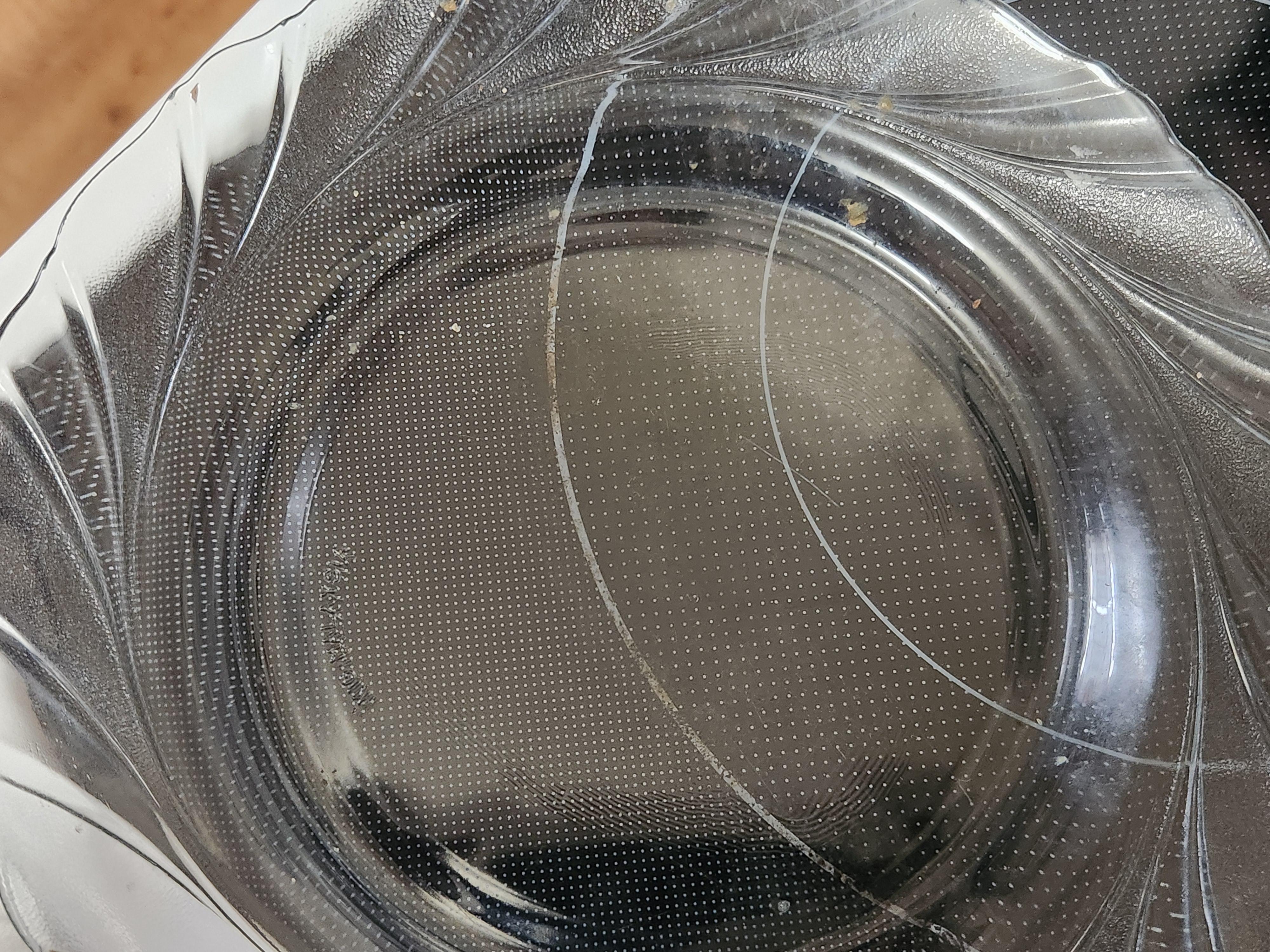 Dish with food particles upon arrival