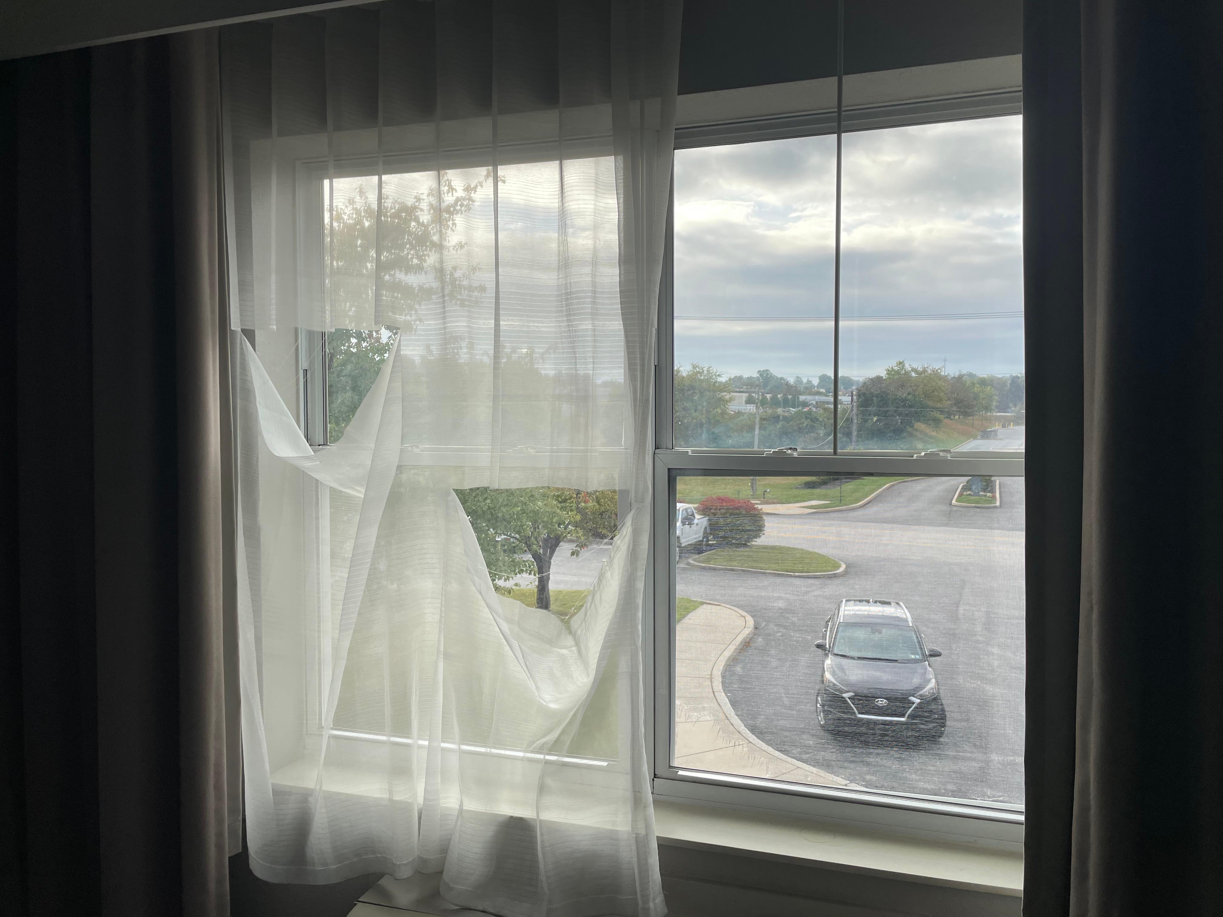 Torn and missing curtains. 