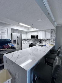 The kitchen was well stocked. All appliances are newer and in great working condition.