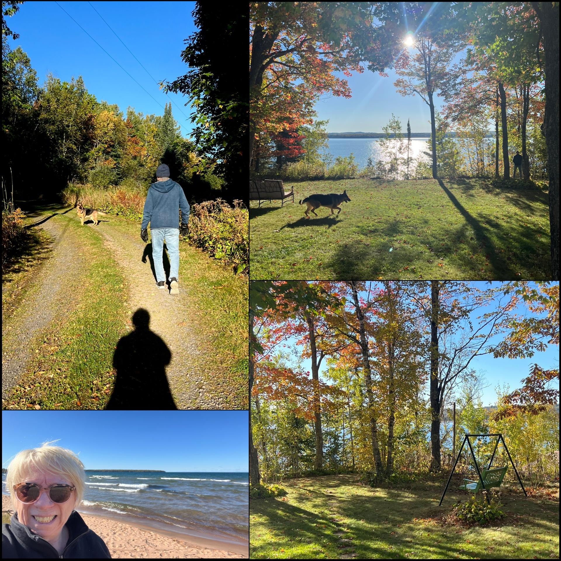 A walk out the driveway, self-portrait at the dunes, the back yard.