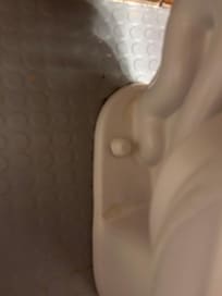 Dried urine on both sides of the toilet