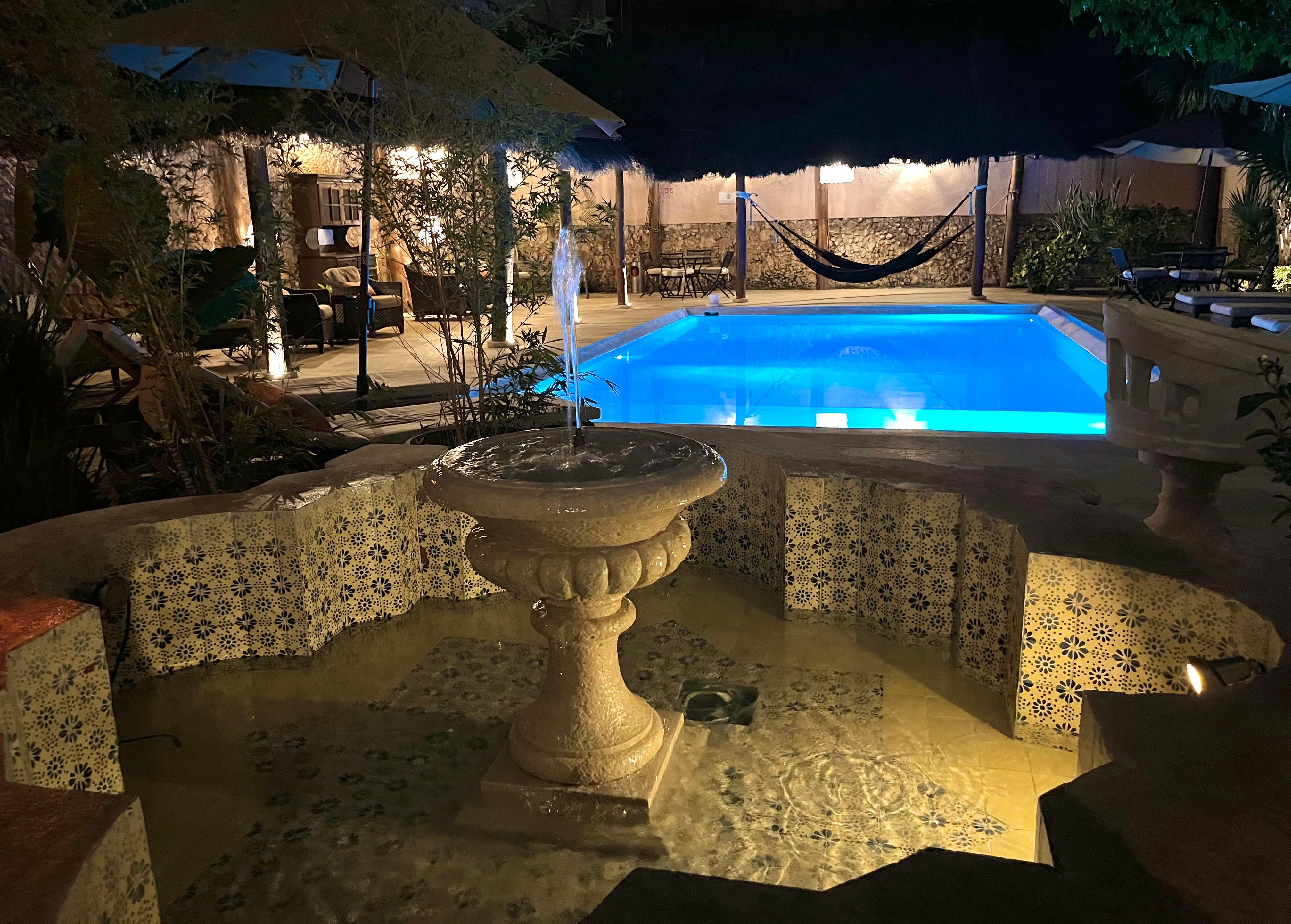 Pool area at night