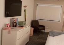 Large smart TV, cool functional decor