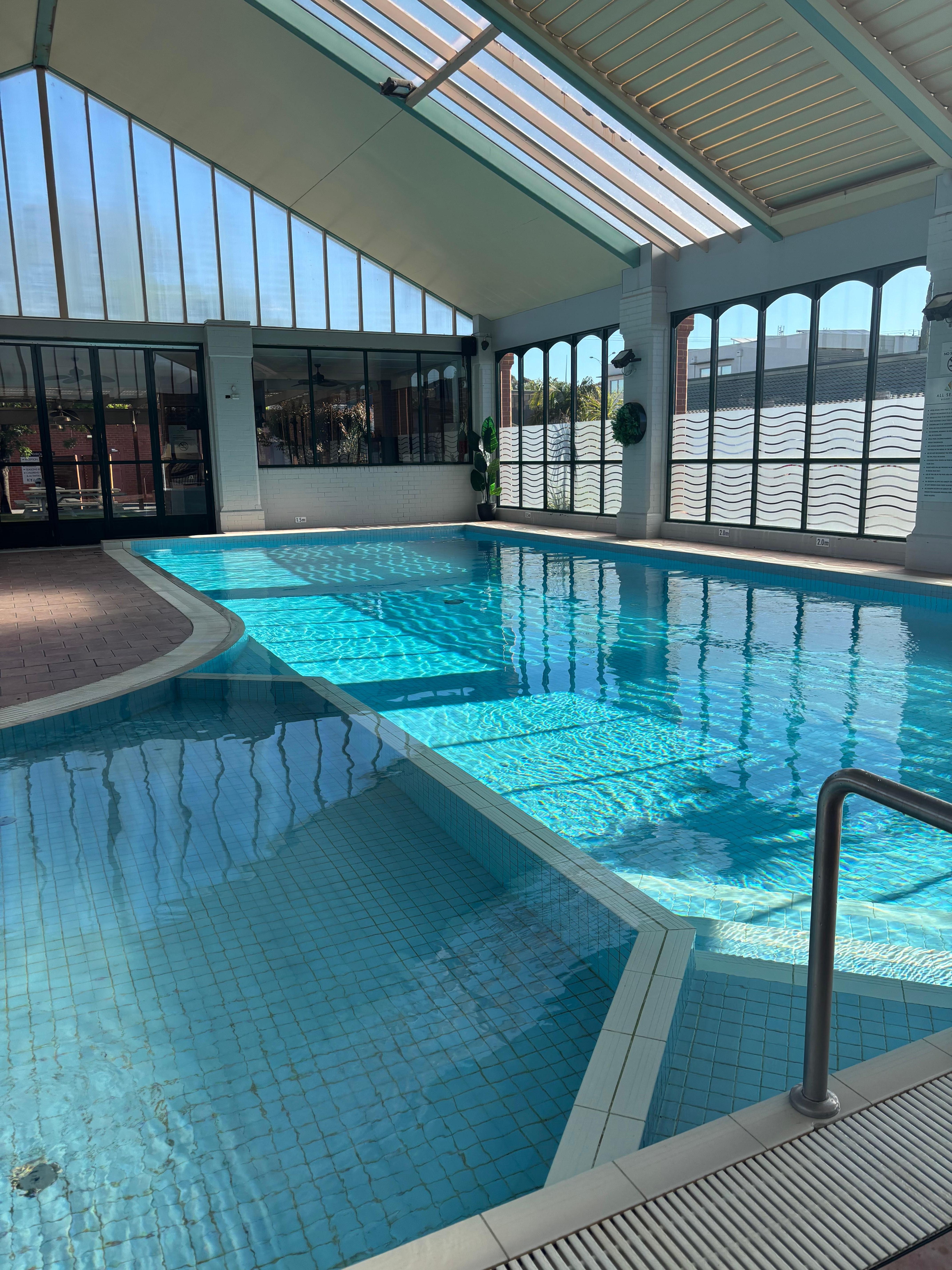 Heated pool and no crowds.  