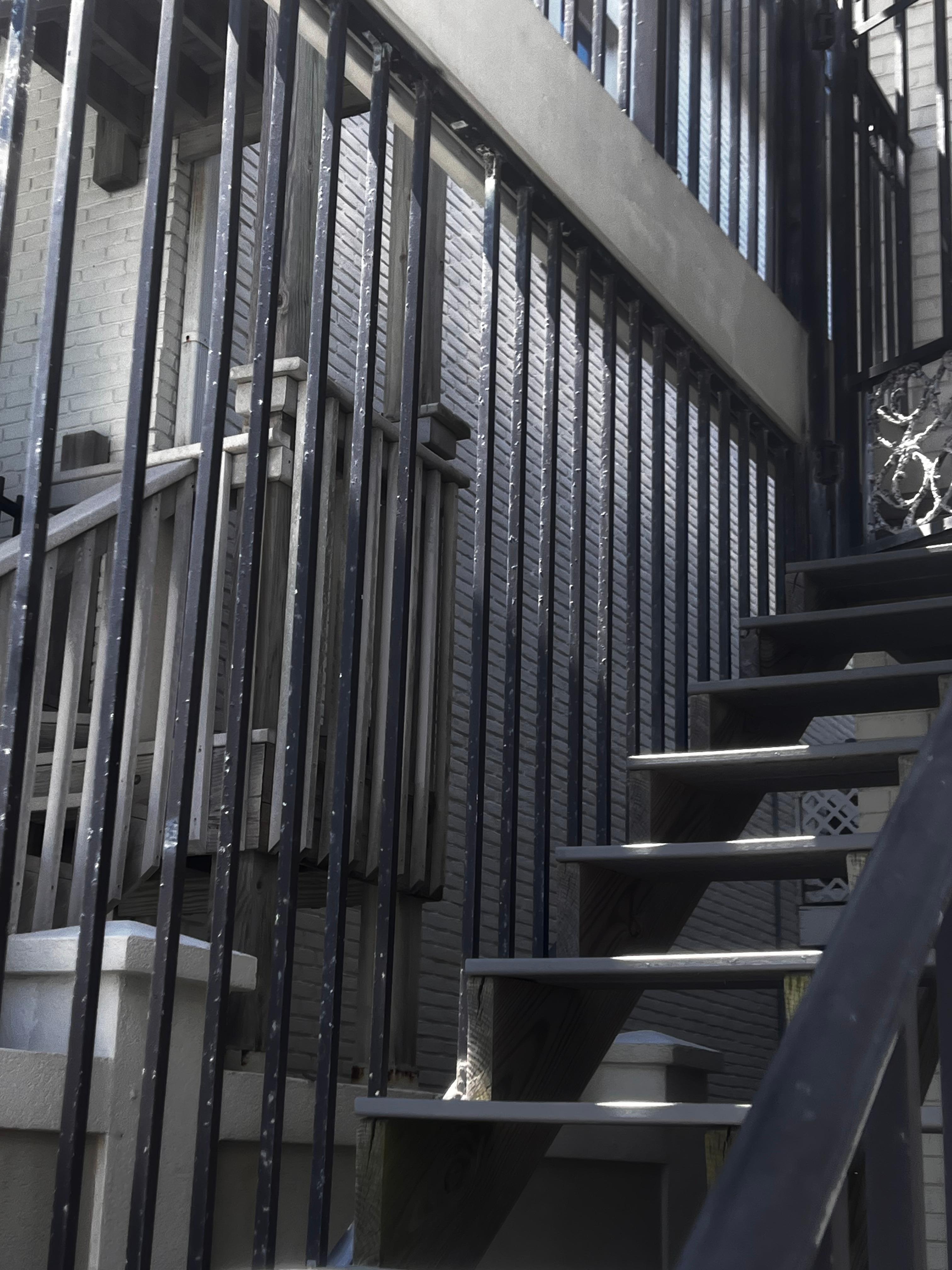 The rail on side B steps from the balcony is missing a rod and a child easily fits through. This really needs to be fixed. 